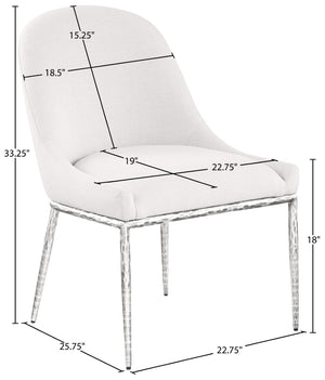 Meridian Furniture Ferro Curved Upholstered Dining Chair with Iron Legs and Stain Resistant Linen Performance Fabric Cream 88038 88038Cream-SC