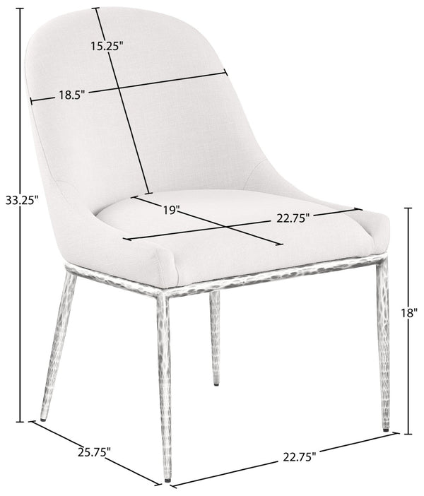 Meridian Furniture Ferro Curved Upholstered Dining Chair with Iron Legs and Stain Resistant Linen Performance Fabric Cream 88038 88038Cream-SC