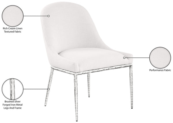 Meridian Furniture Ferro Curved Upholstered Dining Chair with Iron Legs and Stain Resistant Linen Performance Fabric Cream 88038 88038Cream-SC