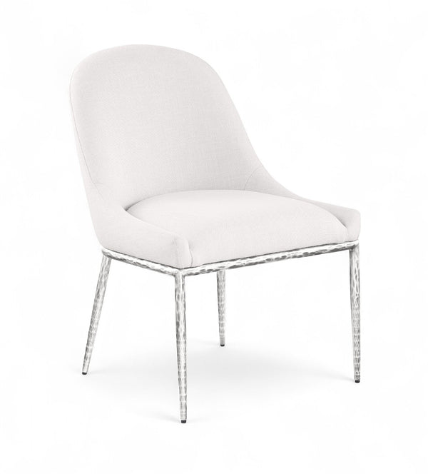 Meridian Furniture Ferro Curved Upholstered Dining Chair with Iron Legs and Stain Resistant Linen Performance Fabric Cream 88038 88038Cream-SC