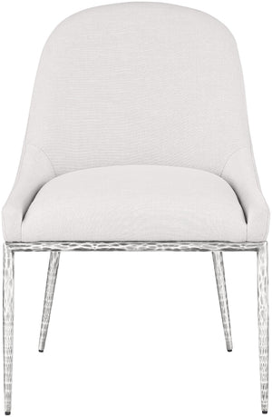Meridian Furniture Ferro Curved Upholstered Dining Chair with Iron Legs and Stain Resistant Linen Performance Fabric Cream 88038 88038Cream-SC