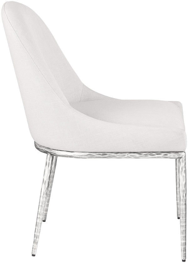 Meridian Furniture Ferro Curved Upholstered Dining Chair with Iron Legs and Stain Resistant Linen Performance Fabric Cream 88038 88038Cream-SC