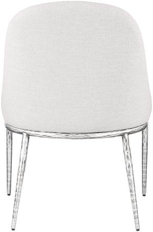 Meridian Furniture Ferro Curved Upholstered Dining Chair with Iron Legs and Stain Resistant Linen Performance Fabric Cream 88038 88038Cream-SC