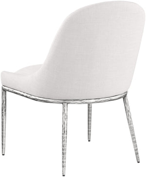 Meridian Furniture Ferro Curved Upholstered Dining Chair with Iron Legs and Stain Resistant Linen Performance Fabric Cream 88038 88038Cream-SC