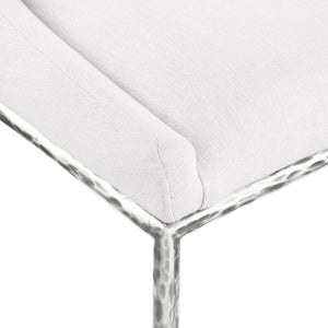 Meridian Furniture Ferro Curved Upholstered Dining Chair with Iron Legs and Stain Resistant Linen Performance Fabric Cream 88038 88038Cream-SC