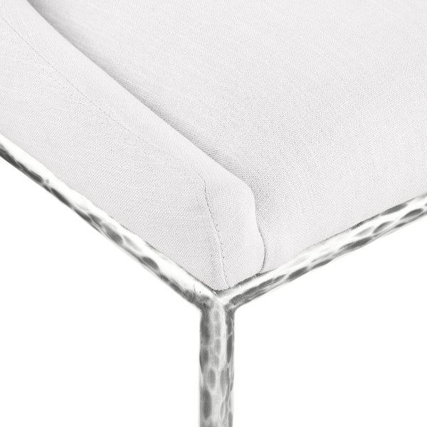 Meridian Furniture Ferro Curved Upholstered Dining Chair with Iron Legs and Stain Resistant Linen Performance Fabric Cream 88038 88038Cream-SC