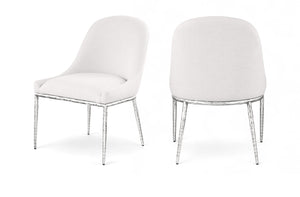 Meridian Furniture Ferro Curved Upholstered Dining Chair with Iron Legs and Stain Resistant Linen Performance Fabric Cream 88038 88038Cream-SC