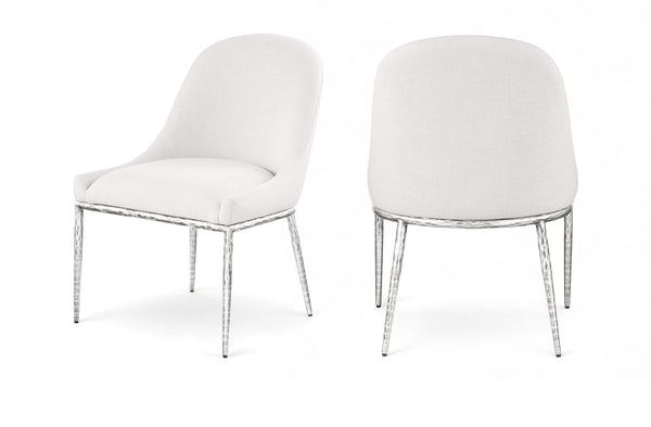 Meridian Furniture Ferro Curved Upholstered Dining Chair with Iron Legs and Stain Resistant Linen Performance Fabric Cream 88038 88038Cream-SC