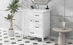 English Elm Christopher Knight Home® - 30" Bathroom Vanity with Ceramic Sink, Acacia & MDF Cabinet, Soft-Close Door & Drawers White N759P346895K
