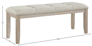 Meridian Furniture Ananda Wire-brushed Solid Wood Upholstered Bench for Dining Room or Bedroom 88039Beige-Bench