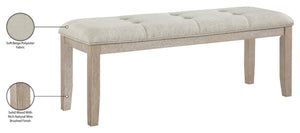 Meridian Furniture Ananda Wire-brushed Solid Wood Upholstered Bench for Dining Room or Bedroom 88039Beige-Bench