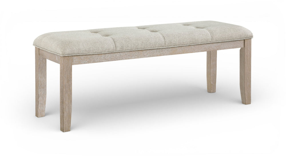 Meridian Furniture Ananda Wire-brushed Solid Wood Upholstered Bench for Dining Room or Bedroom 88039Beige-Bench