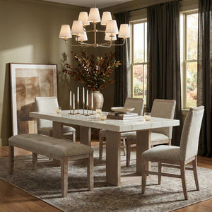 Meridian Furniture Ananda Wire-brushed Solid Wood Upholstered Bench for Dining Room or Bedroom 88039Beige-Bench