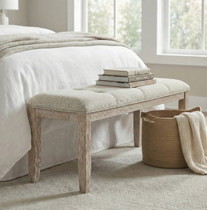 Meridian Furniture Ananda Wire-brushed Solid Wood Upholstered Bench for Dining Room or Bedroom 88039Beige-Bench
