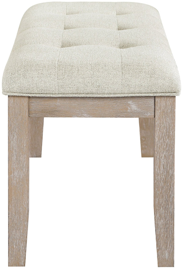 Meridian Furniture Ananda Wire-brushed Solid Wood Upholstered Bench for Dining Room or Bedroom 88039Beige-Bench