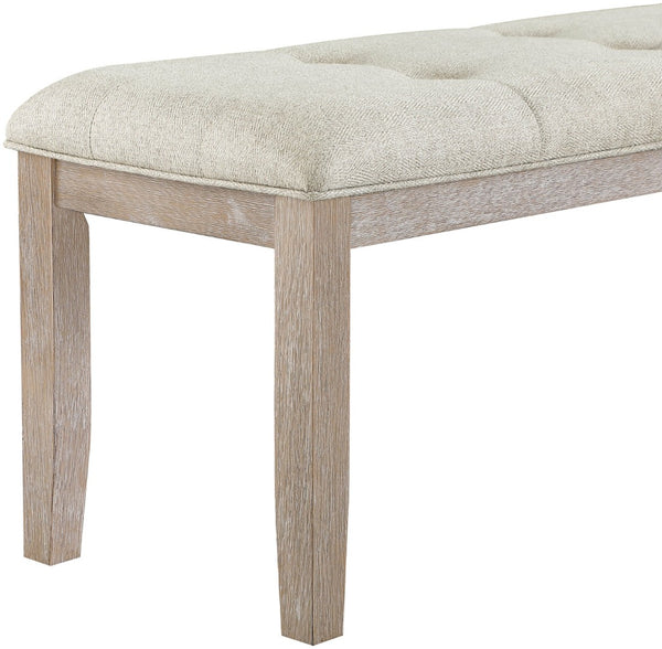 Meridian Furniture Ananda Wire-brushed Solid Wood Upholstered Bench for Dining Room or Bedroom 88039Beige-Bench
