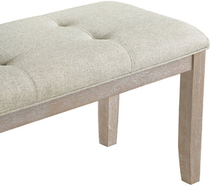 Meridian Furniture Ananda Wire-brushed Solid Wood Upholstered Bench for Dining Room or Bedroom 88039Beige-Bench