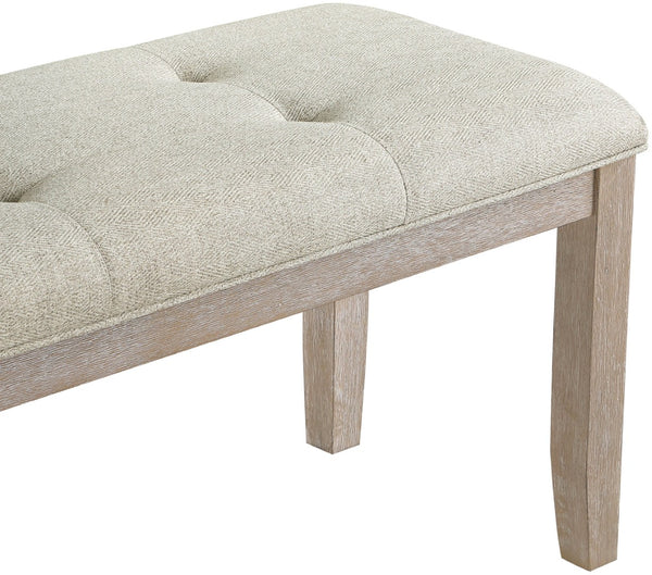 Meridian Furniture Ananda Wire-brushed Solid Wood Upholstered Bench for Dining Room or Bedroom 88039Beige-Bench