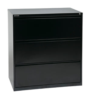OSP Home Furnishings 36" Steel Lateral File Cabinet 3 Drawer with Ball-bearing Slides and Locking Security LF336-B