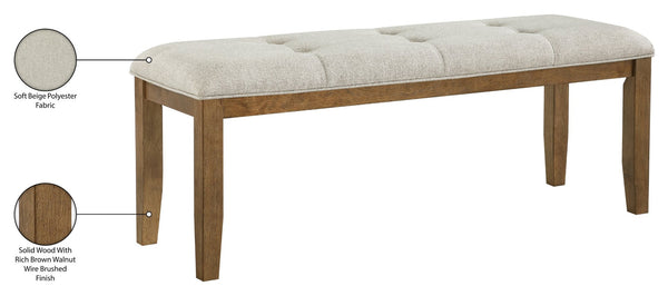 Meridian Furniture Ananda Upholstered Bench with Walnut Legs Polyester Seat for Bedroom or Dining 88040Beige-Bench