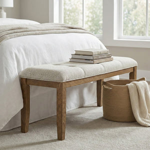 Meridian Furniture Ananda Upholstered Bench with Walnut Legs Polyester Seat for Bedroom or Dining 88040Beige-Bench