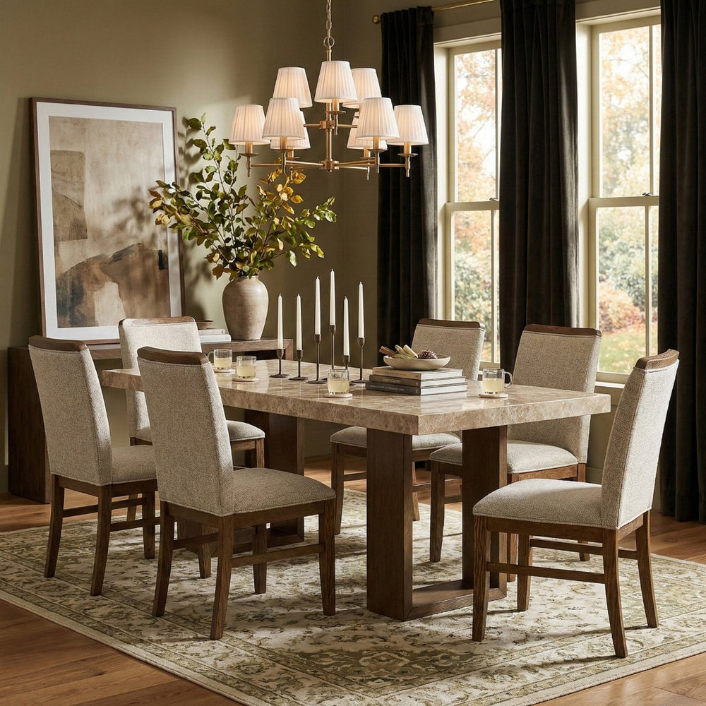 Meridian Furniture Ananda Solid Wood Dining Chair Beige Polyester Seat Walnut Finish Modern Home 88040Beige-C