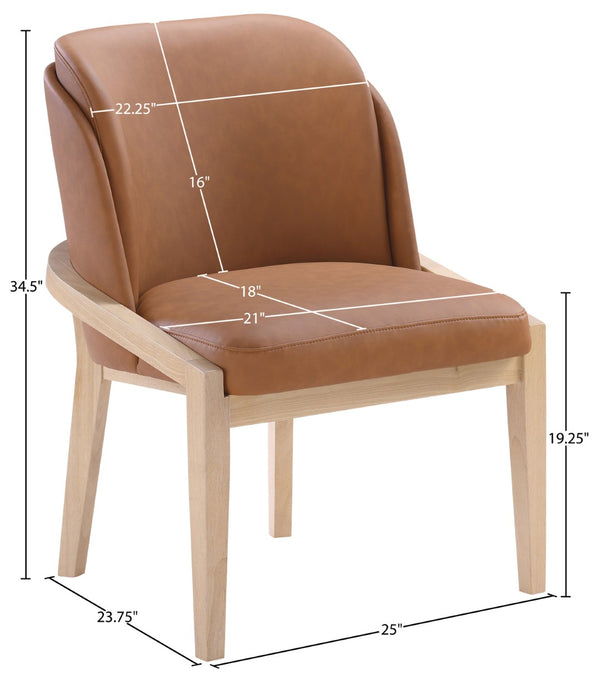 Meridian Furniture Navo Art Deco Sculpted Vegan Leather Dining Chair with Solid Wood Frame Elegant Design Cognac 88041 88041Cognac-C