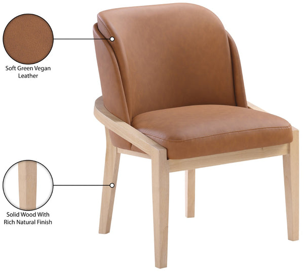 Meridian Furniture Navo Art Deco Sculpted Vegan Leather Dining Chair with Solid Wood Frame Elegant Design Cognac 88041 88041Cognac-C