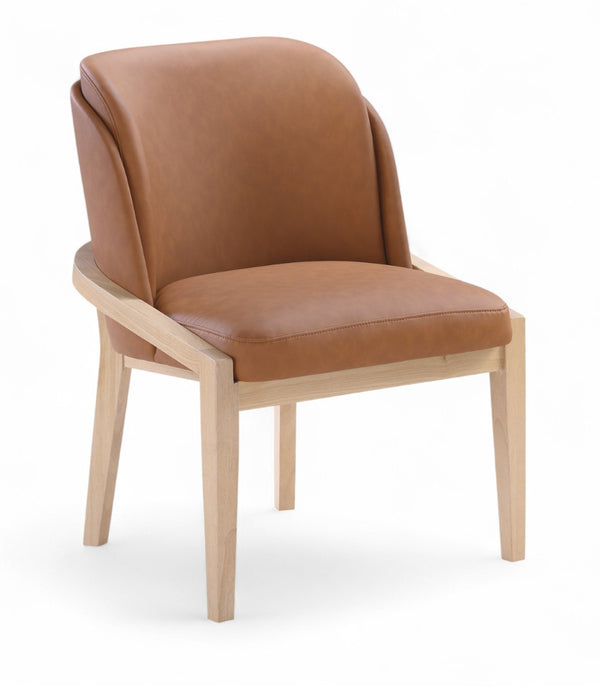 Meridian Furniture Navo Art Deco Sculpted Vegan Leather Dining Chair with Solid Wood Frame Elegant Design Cognac 88041 88041Cognac-C