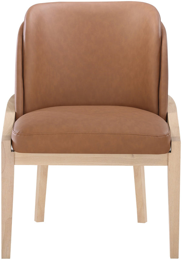 Meridian Furniture Navo Art Deco Sculpted Vegan Leather Dining Chair with Solid Wood Frame Elegant Design Cognac 88041 88041Cognac-C