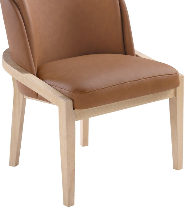 Meridian Furniture Navo Art Deco Sculpted Vegan Leather Dining Chair with Solid Wood Frame Elegant Design Cognac 88041 88041Cognac-C