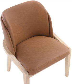 Meridian Furniture Navo Art Deco Sculpted Vegan Leather Dining Chair with Solid Wood Frame Elegant Design Cognac 88041 88041Cognac-C