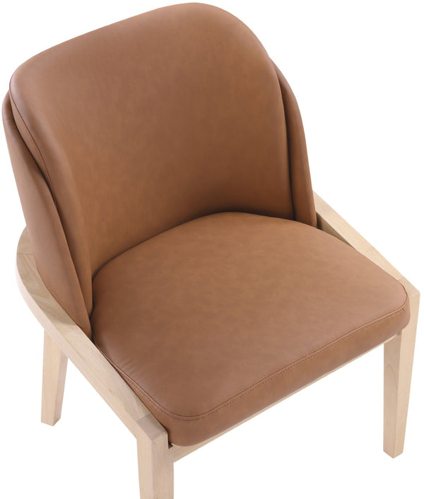 Meridian Furniture Navo Art Deco Sculpted Vegan Leather Dining Chair with Solid Wood Frame Elegant Design Cognac 88041 88041Cognac-C