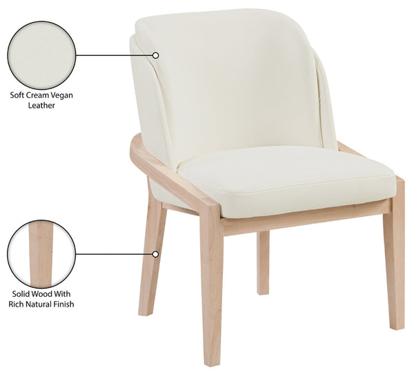 Meridian Furniture Navo Art Deco Sculpted Vegan Leather Dining Chair with Solid Wood Frame Elegant Design Cream 88041 88041Cream-C