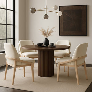 Meridian Furniture Navo Art Deco Sculpted Vegan Leather Dining Chair with Solid Wood Frame Elegant Design Cream 88041 88041Cream-C