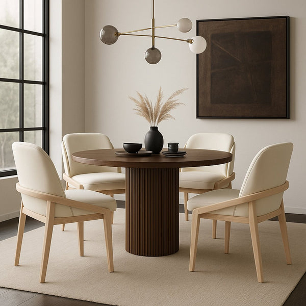 Meridian Furniture Navo Art Deco Sculpted Vegan Leather Dining Chair with Solid Wood Frame Elegant Design Cream 88041 88041Cream-C