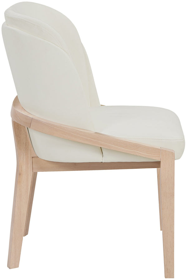 Meridian Furniture Navo Art Deco Sculpted Vegan Leather Dining Chair with Solid Wood Frame Elegant Design Cream 88041 88041Cream-C