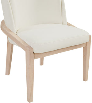Meridian Furniture Navo Art Deco Sculpted Vegan Leather Dining Chair with Solid Wood Frame Elegant Design Cream 88041 88041Cream-C