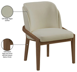 Meridian Furniture Navo Art Deco Sculpted Vegan Leather Dining Chair with Solid Wood Frame Elegant Design Beige 88042 88042Beige-C