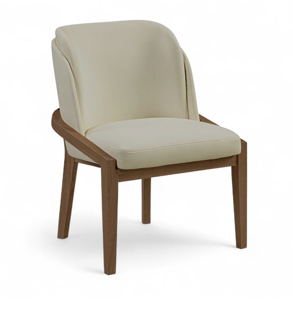 Meridian Furniture Navo Art Deco Sculpted Vegan Leather Dining Chair with Solid Wood Frame Elegant Design Beige 88042 88042Beige-C