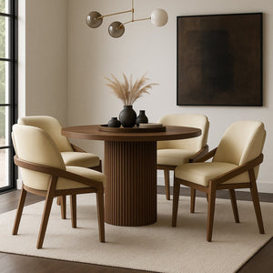 Meridian Furniture Navo Art Deco Sculpted Vegan Leather Dining Chair with Solid Wood Frame Elegant Design Beige 88042 88042Beige-C