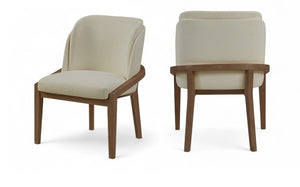 Meridian Furniture Navo Art Deco Sculpted Vegan Leather Dining Chair with Solid Wood Frame Elegant Design Beige 88042 88042Beige-C