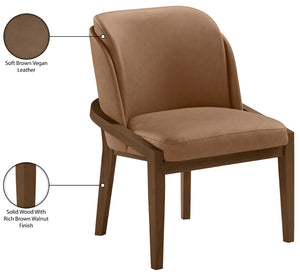 Meridian Furniture Navo Art Deco Sculpted Vegan Leather Dining Chair with Solid Wood Frame Elegant Design Brown 88042 88042Brown-C