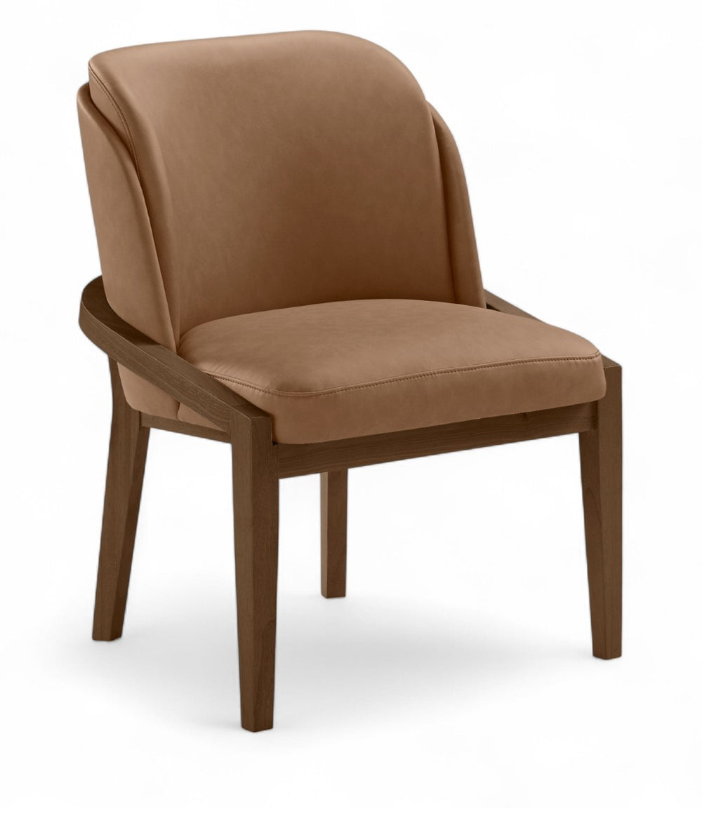 Meridian Furniture Navo Art Deco Sculpted Vegan Leather Dining Chair with Solid Wood Frame Elegant Design Brown 88042 88042Brown-C
