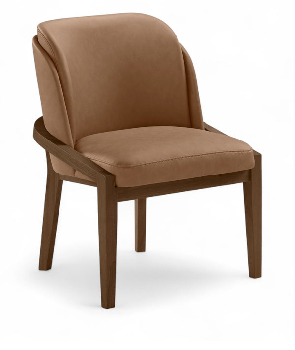Meridian Furniture Navo Art Deco Sculpted Vegan Leather Dining Chair with Solid Wood Frame Elegant Design Brown 88042 88042Brown-C