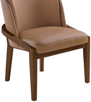 Meridian Furniture Navo Art Deco Sculpted Vegan Leather Dining Chair with Solid Wood Frame Elegant Design Brown 88042 88042Brown-C