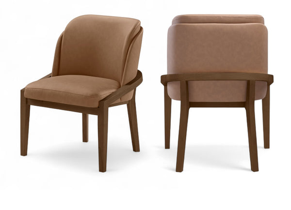Meridian Furniture Navo Art Deco Sculpted Vegan Leather Dining Chair with Solid Wood Frame Elegant Design Brown 88042 88042Brown-C
