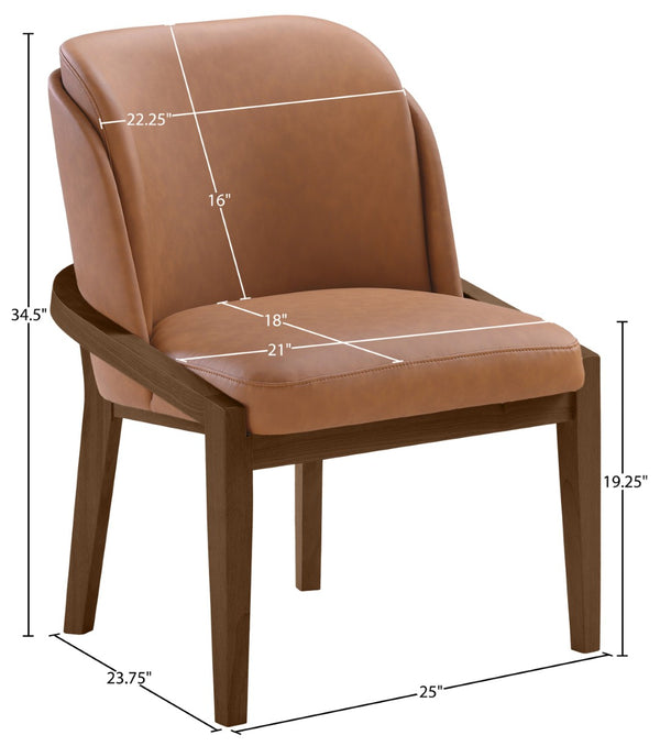 Meridian Furniture Navo Art Deco Sculpted Vegan Leather Dining Chair with Solid Wood Frame Elegant Design Cognac 88042 88042Cognac-C