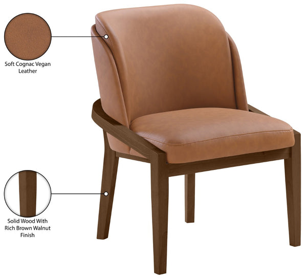 Meridian Furniture Navo Art Deco Sculpted Vegan Leather Dining Chair with Solid Wood Frame Elegant Design Cognac 88042 88042Cognac-C
