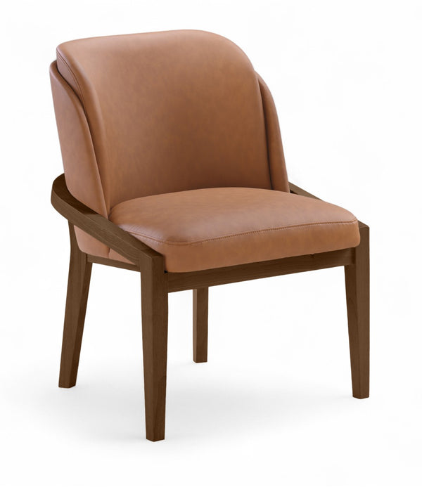 Meridian Furniture Navo Art Deco Sculpted Vegan Leather Dining Chair with Solid Wood Frame Elegant Design Cognac 88042 88042Cognac-C
